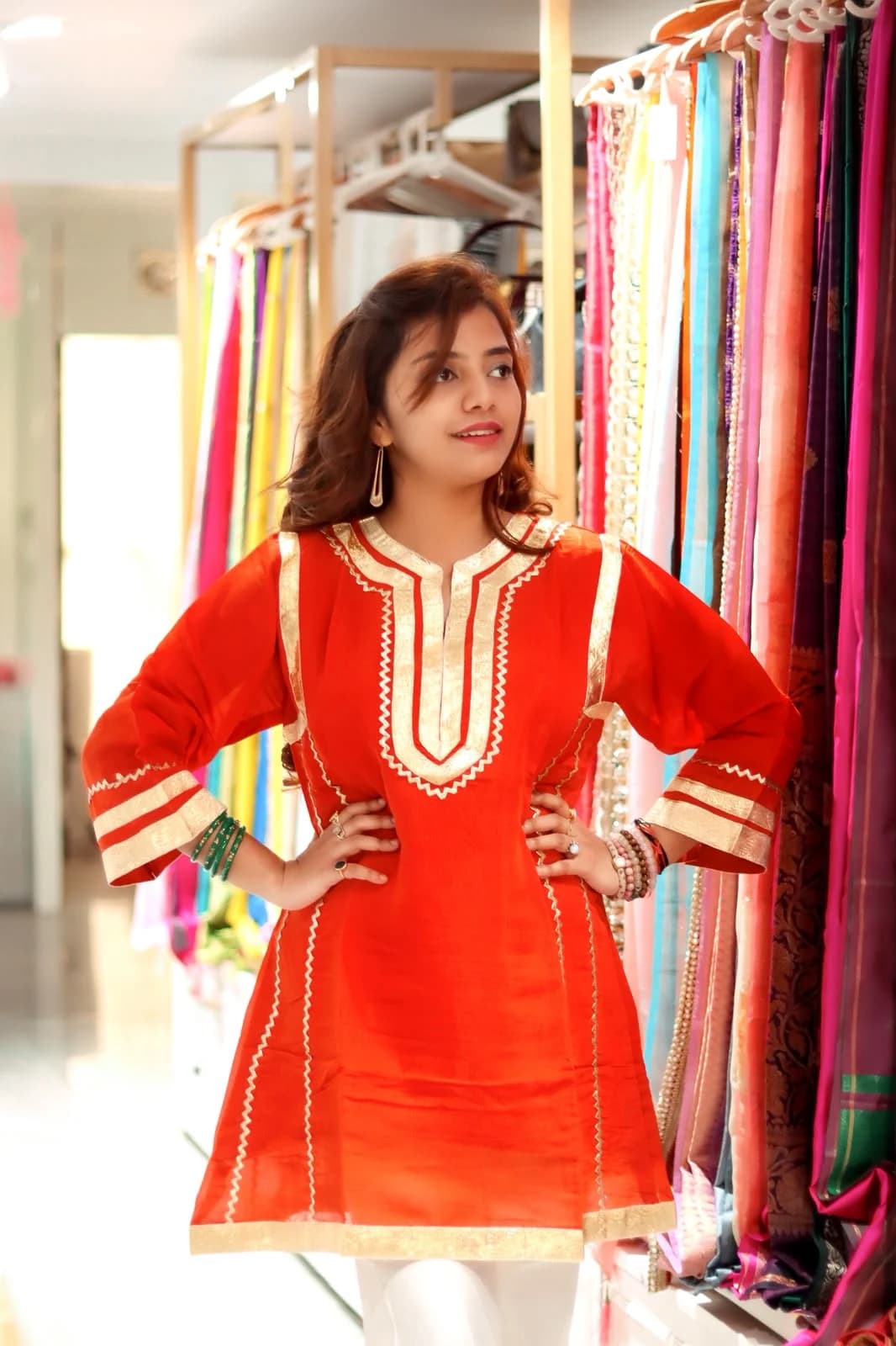 Rust orange gota patti border Coord Set