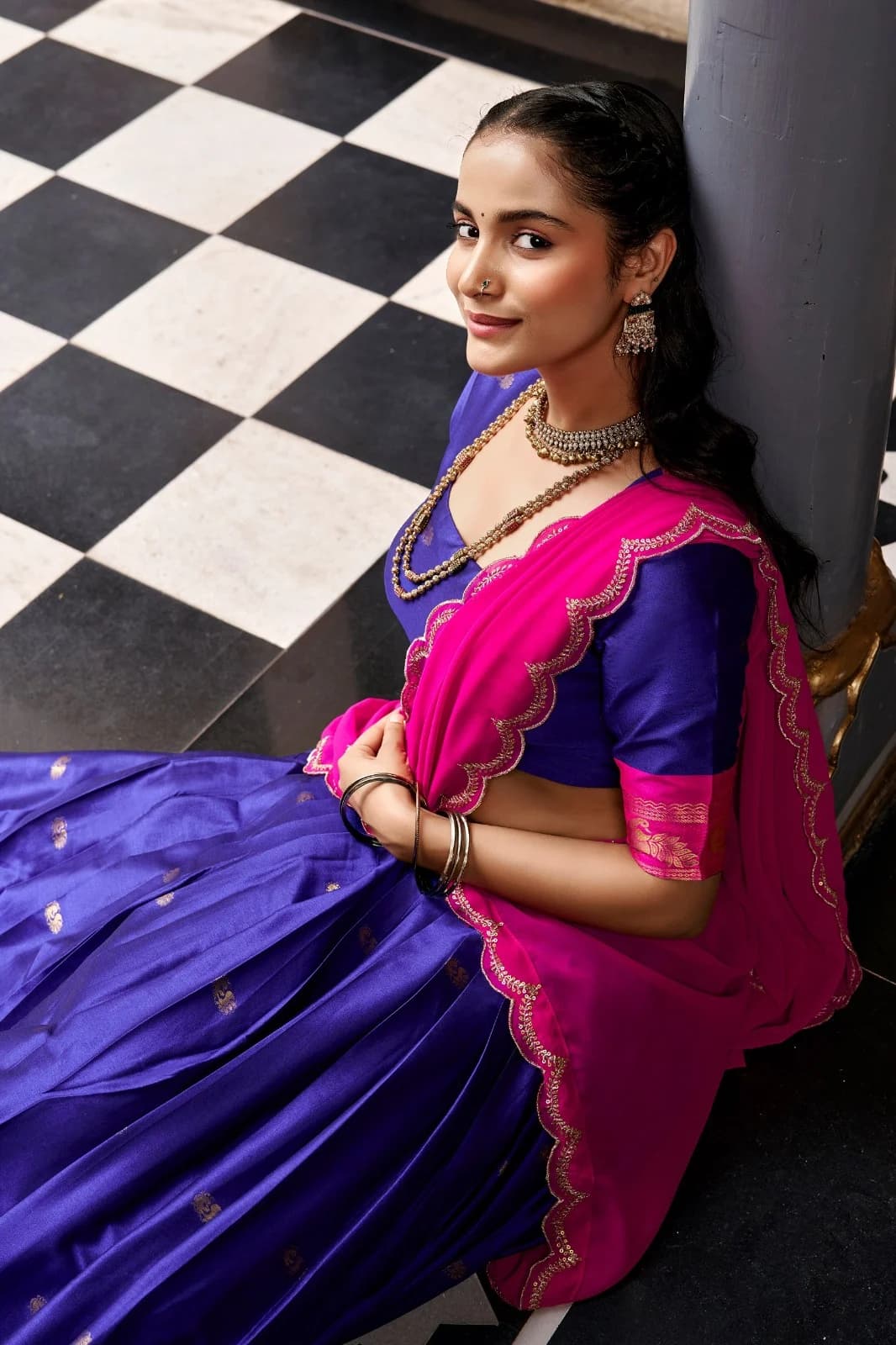 Purple-Pink Ready to Wear Kanchipuram Saree