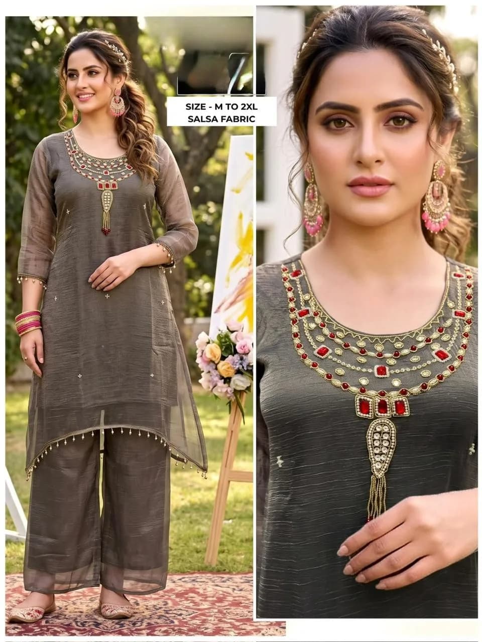 Tissue Grey Necklace Pattern Coord Set