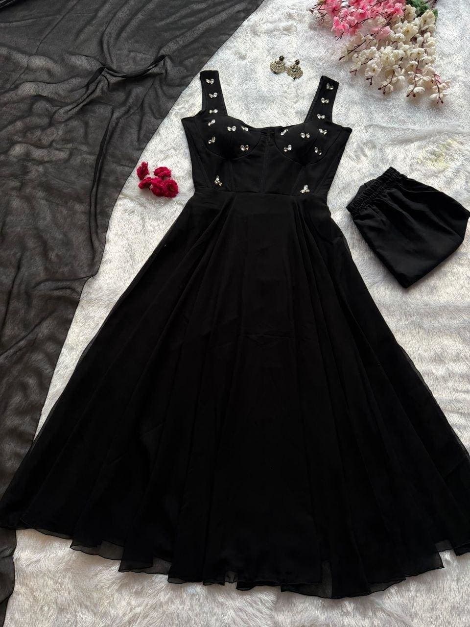 Black Georgette Corset Anarkali Set